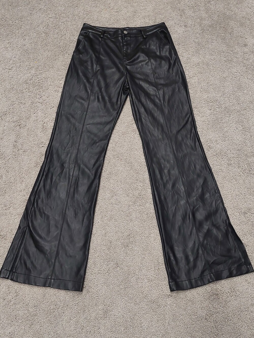 The Kript Faux Leather Pants Large Black High Waist 100% Cotton